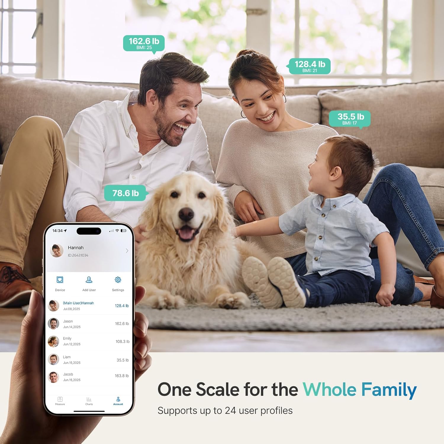 Smart Body Composition Scale with Large Display, 6 Metrics, App & Apple Watch Sync

