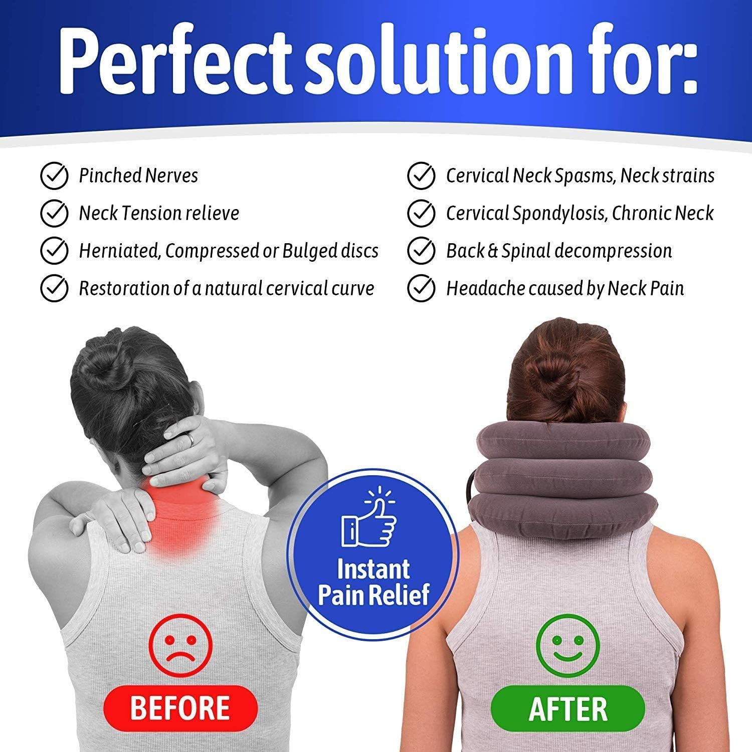 Cervical Neck Traction Device Inflatable Adjustable Neck Stretcher Support Brace

