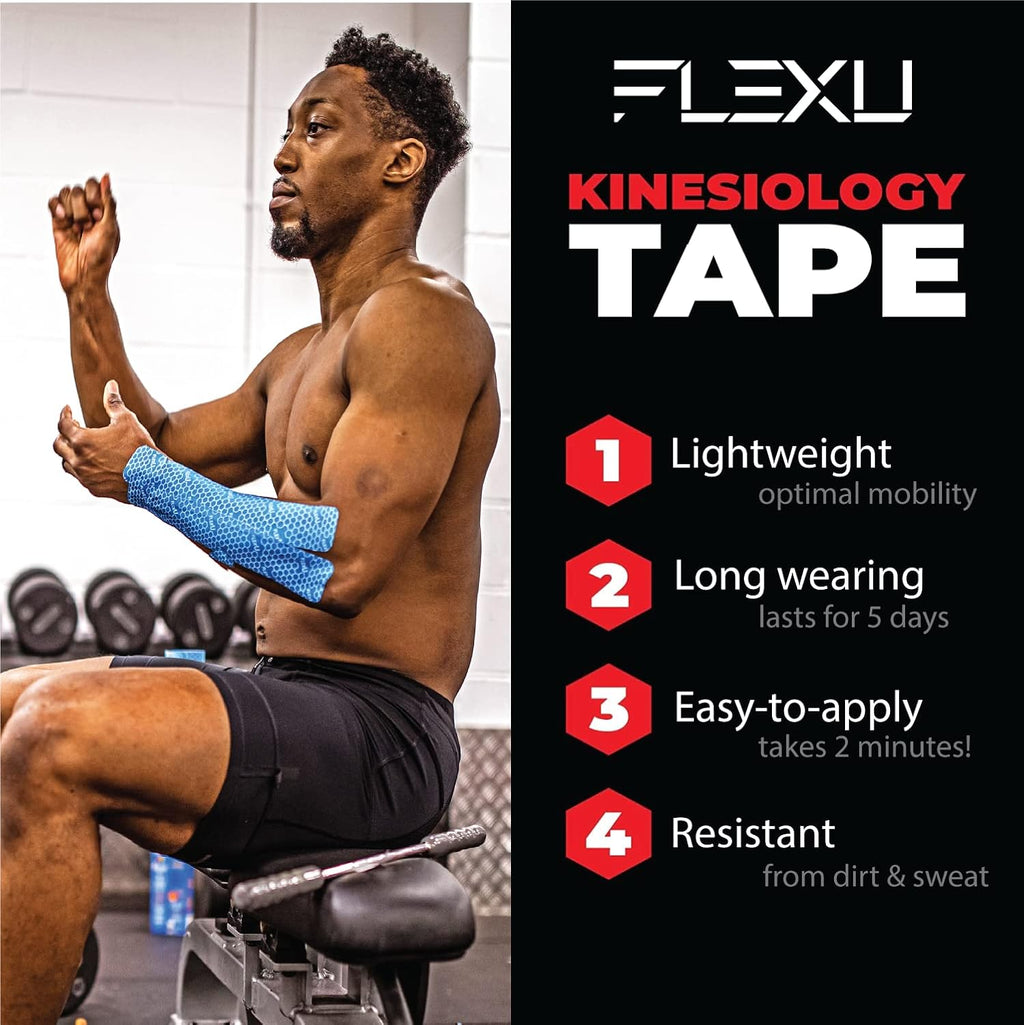 FlexU Kinesiology Tape Pre-Cut Strips 2 in x 10 in for Back, Knee, Shoulder

