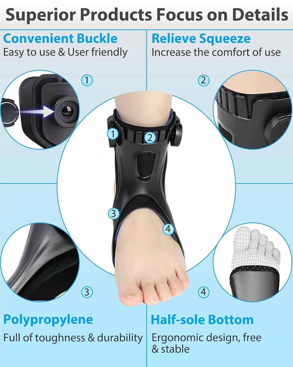 Professional AFO Drop Foot Brace Orthosis for Stroke Hemiplegia Varus Foot Drop

