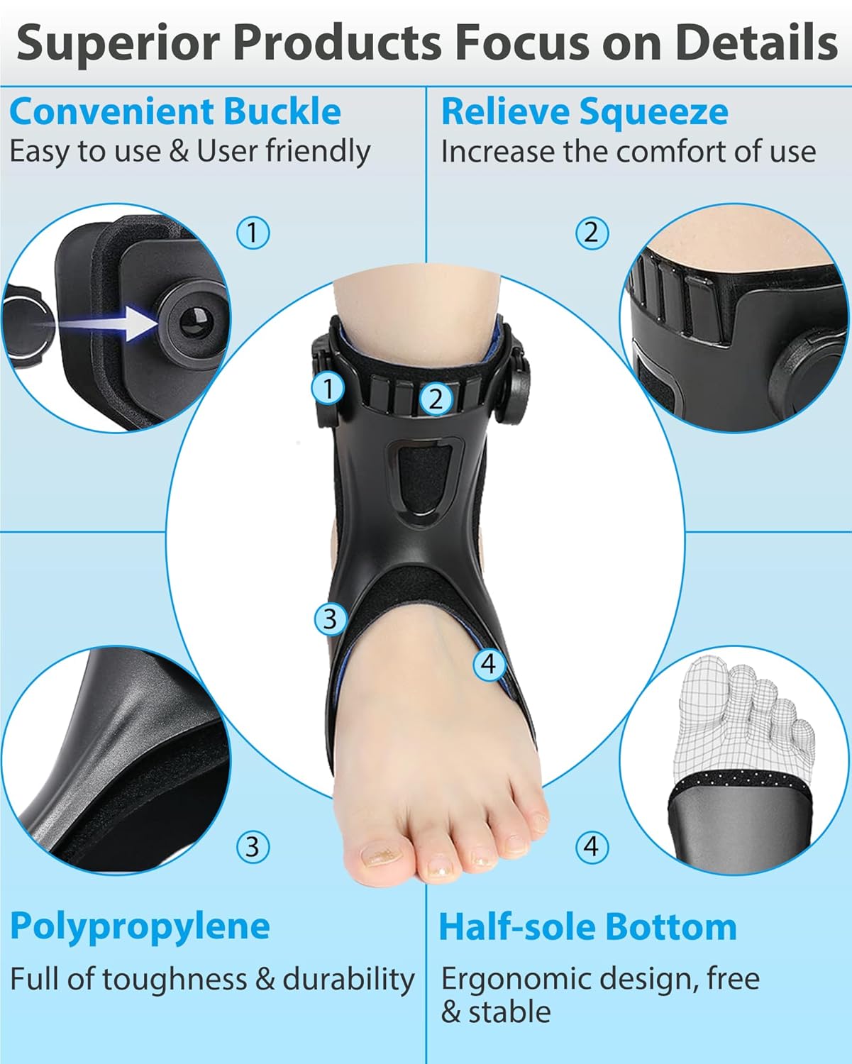 Professional AFO Drop Foot Brace Orthosis for Stroke Hemiplegia Varus Foot Drop

