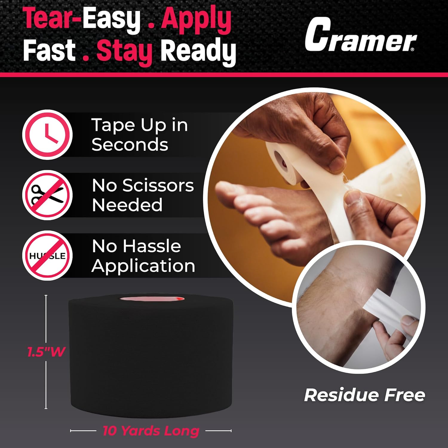 Cramer Athletic Tape Latex-Free, 1.5 in x 15 yd, Tearable Sports Wrap Tape

