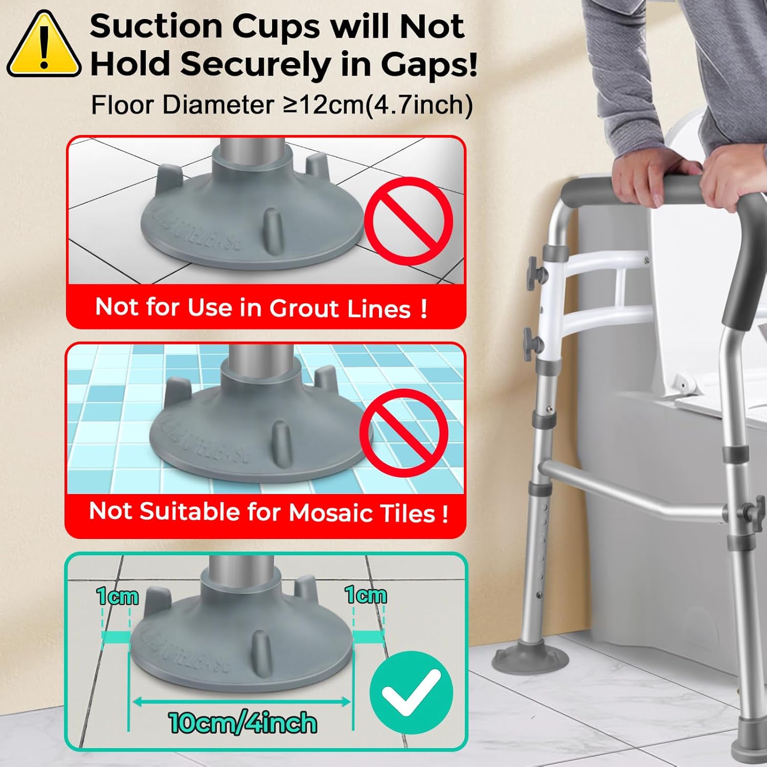 Adjustable Toilet Safety Rails, Foldable Grab Bar Handles, Aluminum Frame

