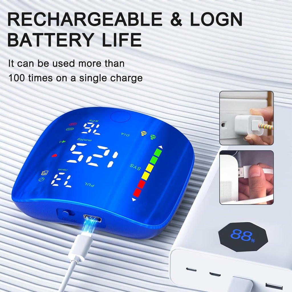 Wrist Blood Pressure Monitor, Rechargeable Cuff with Large LED Display

