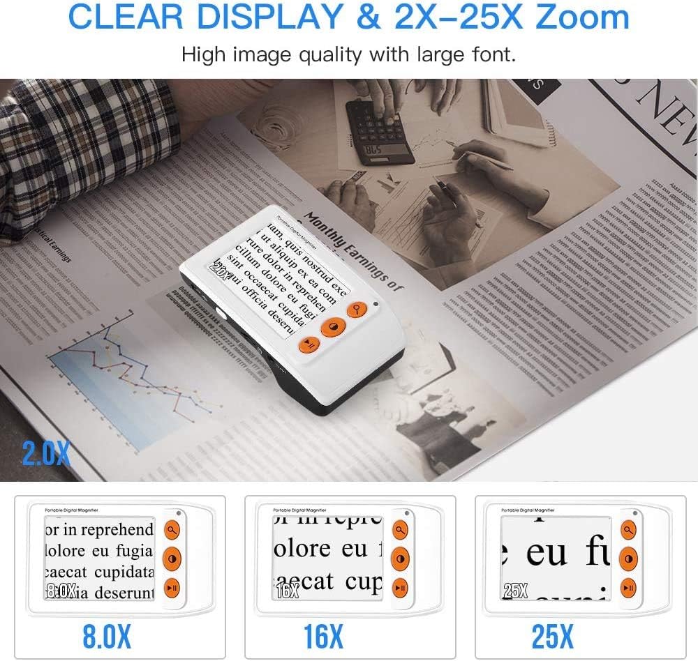 Eyoyo Portable Digital Magnifier 3.5” LCD Video Magnifier Reading Aid 2x–25x Zoom

