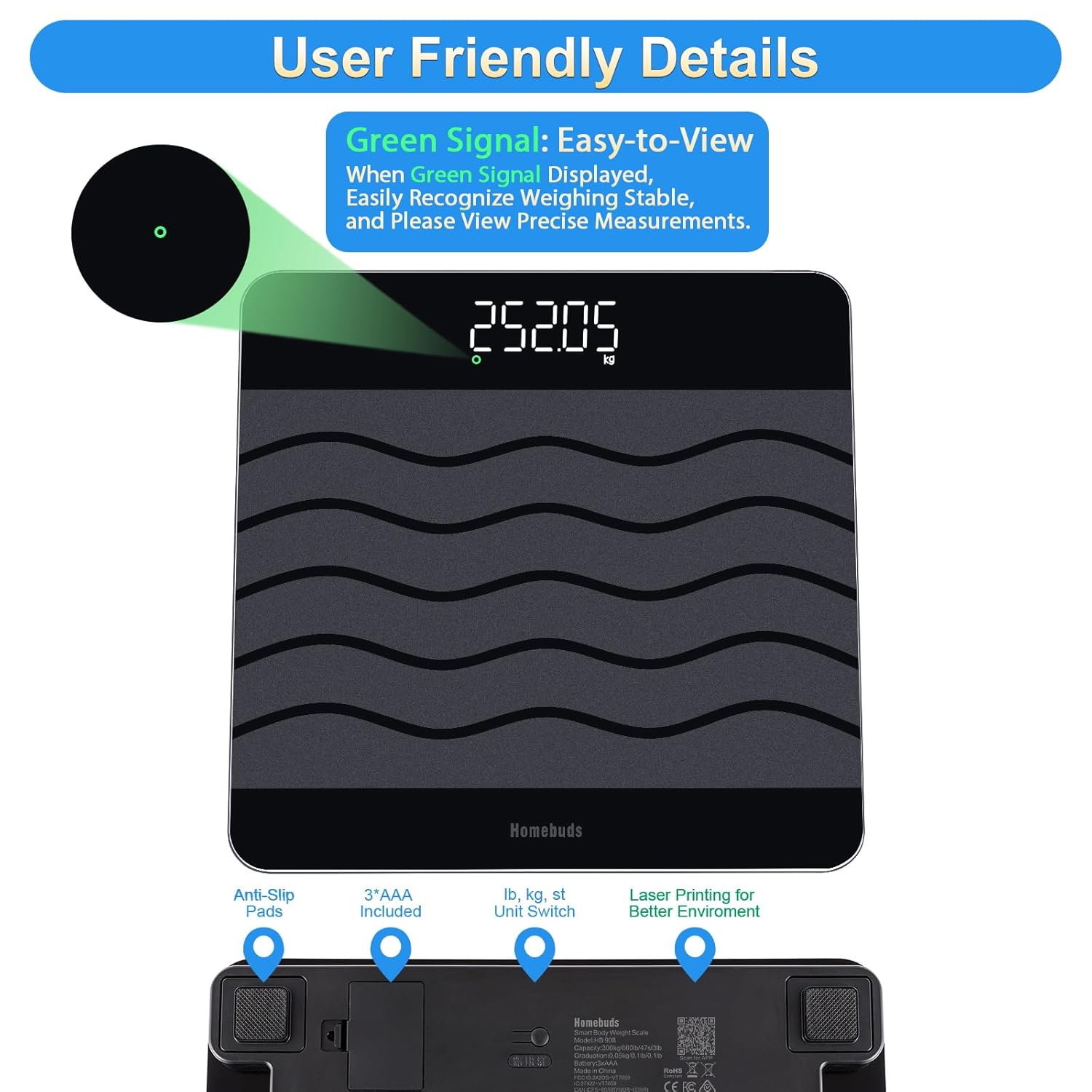 Homebuds 660 lb digital weight monitor with BMI, 0.1 lb precision, tempered glass

