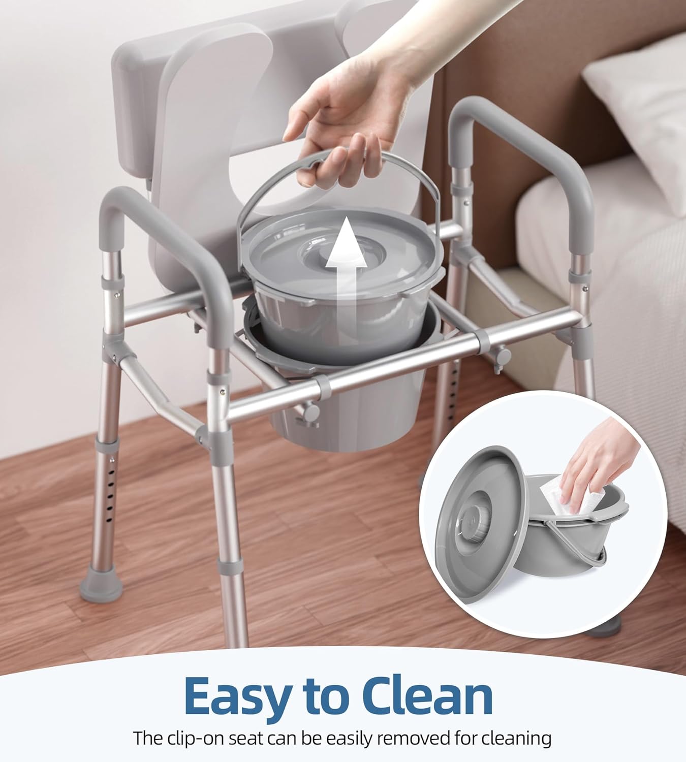 HOMLAND Bedside Commode with Padded Seat Aluminum Portable Toilet, 350 lb Capacity

