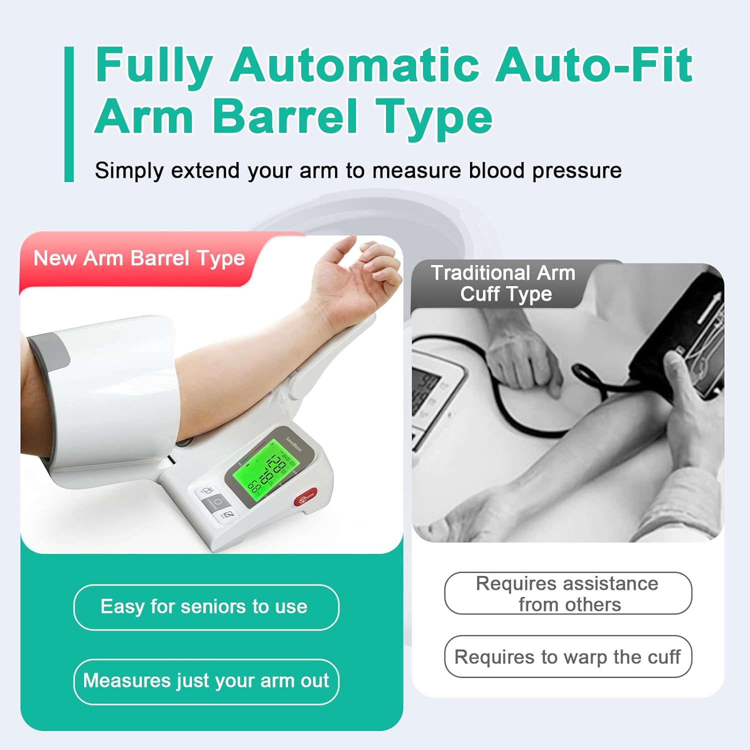 SavvyBloom Automatic Upper Arm Blood Pressure Monitor, One-Button LCD, 2-User

