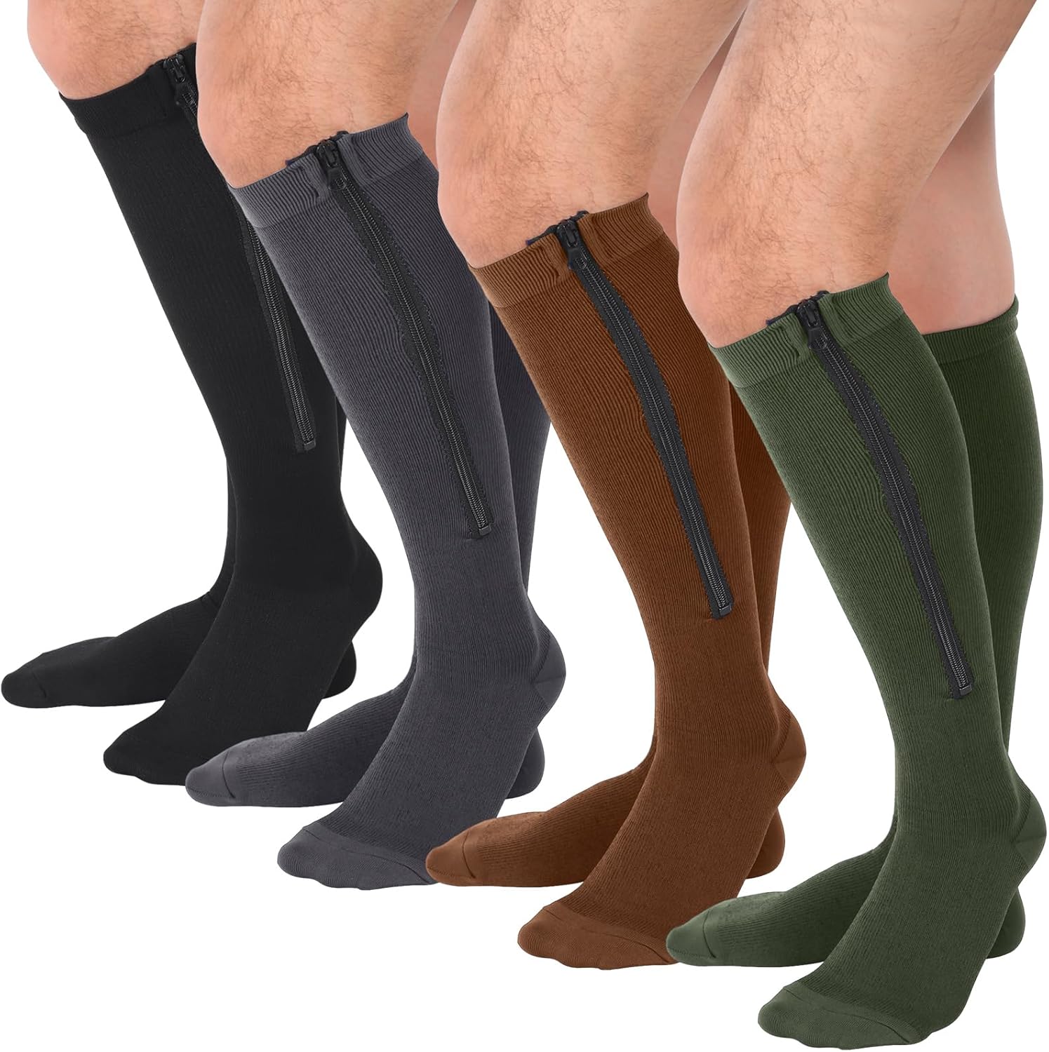 Tarpop Zipper Compression Socks 20-30 mmHg Thigh-High for Men Women

