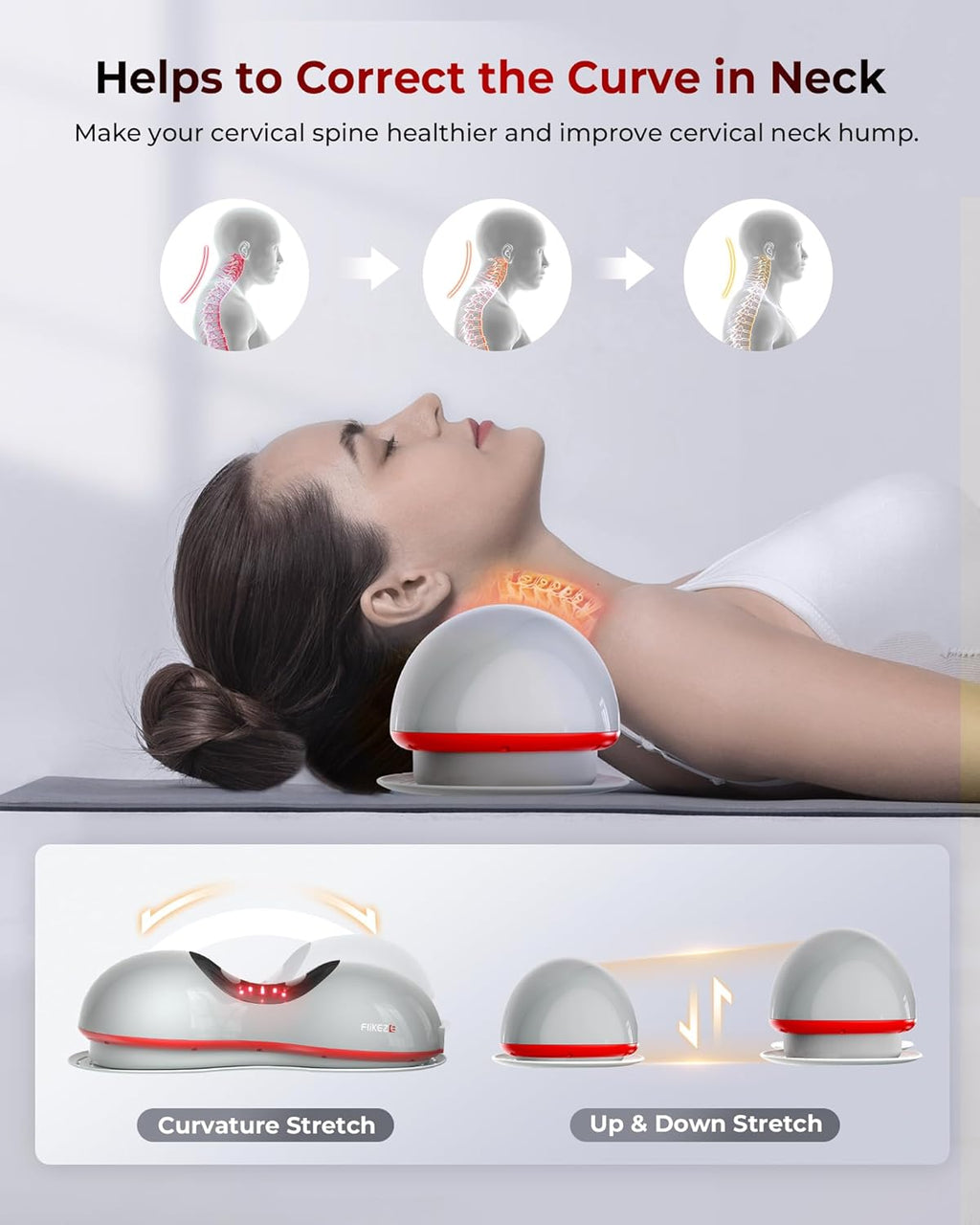 FliKEZE Heated Neck Stretcher with Red Light Therapy, Cervical Traction Device

