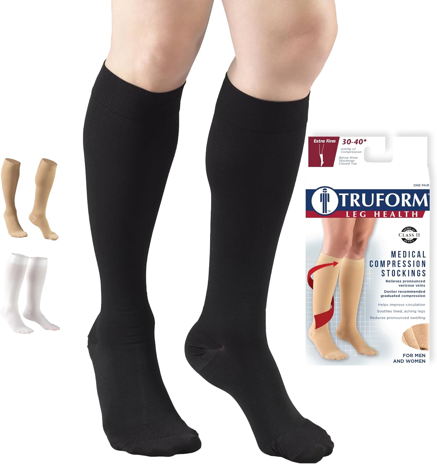 Truform 8845 30-40 mmHg Compression Stockings, Knee High, Closed Toe


