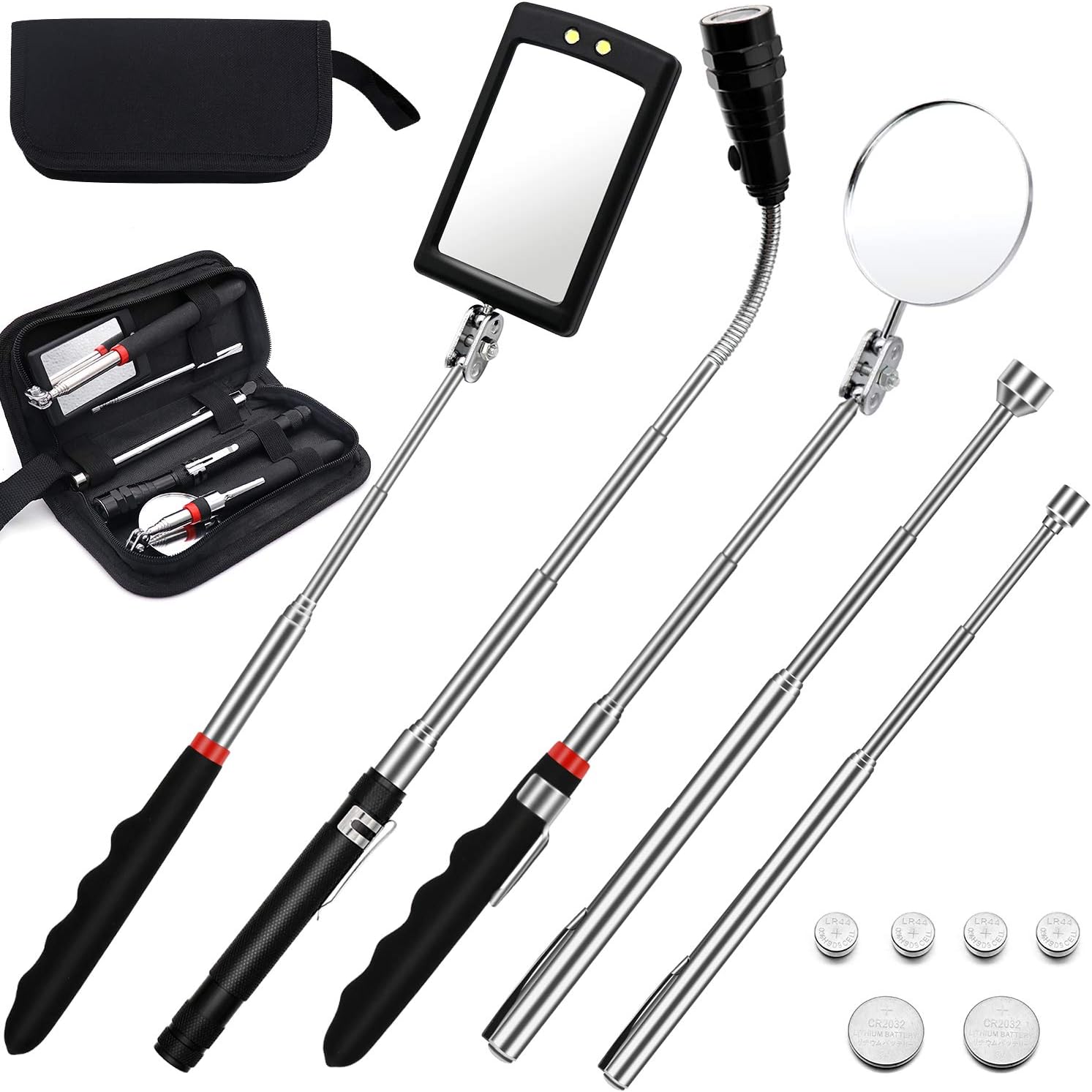 Magnetic Pickup Tool Kit with Telescoping LED Flashlight and Inspection Mirrors

