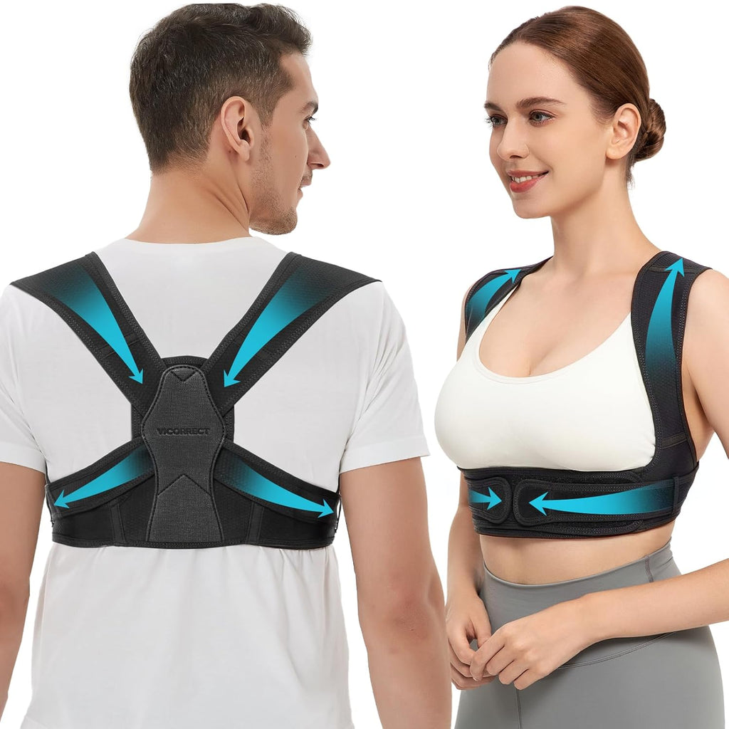 Vicorrect Posture Corrector Adjustable Upper Back Brace for Neck and Shoulder Support

