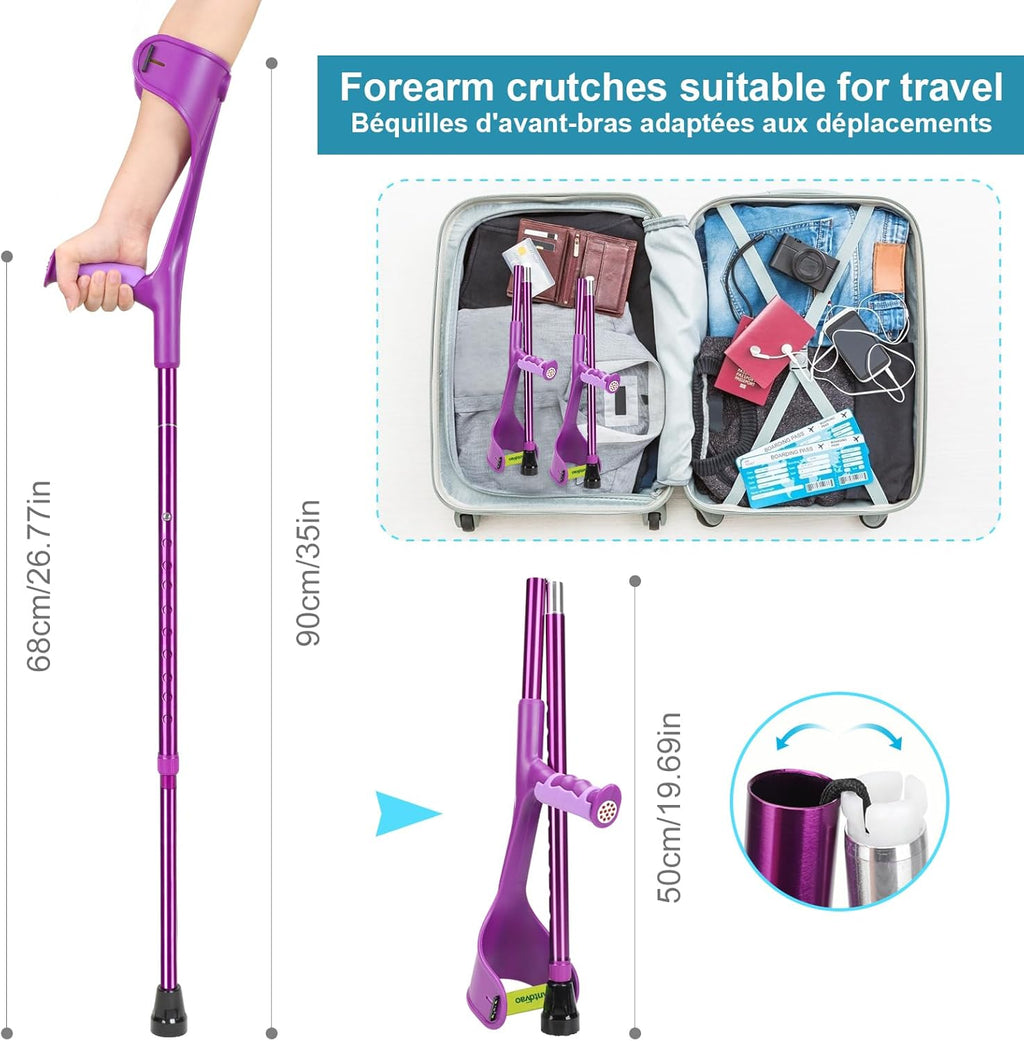 Forearm Crutches Pair Folding Forearm Crutches Anti-Drop Cuff Non-Slip Grip

