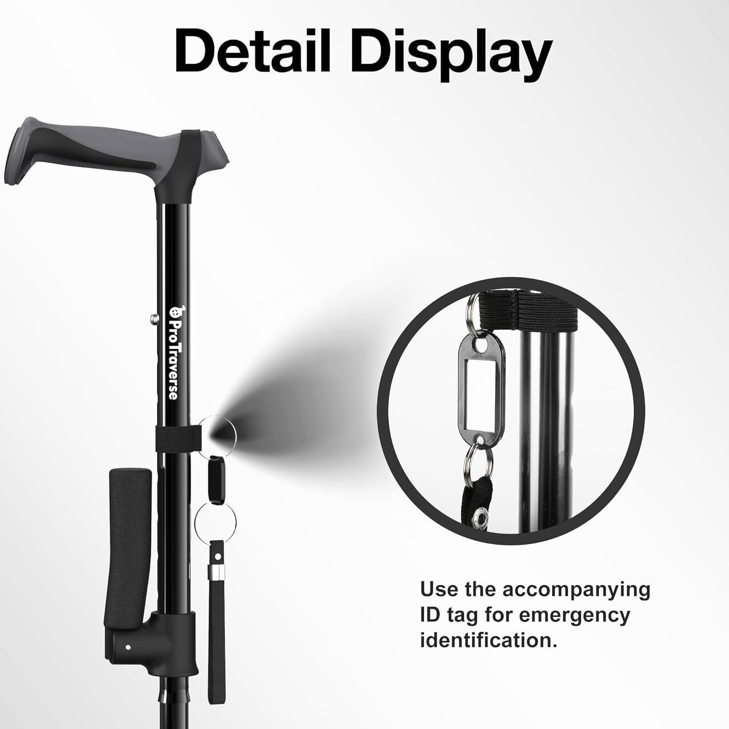 Foldable Adjustable Walking Cane with Dual Handles, Self-Standing, 350 lb


