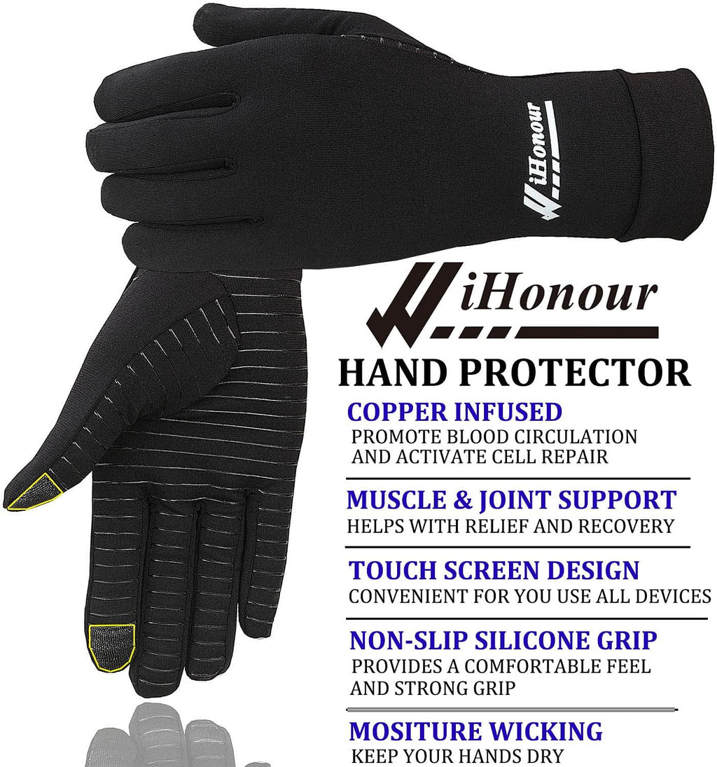 Copper Full Finger Compression Gloves for Arthritis Pain Relief, Touchscreen

