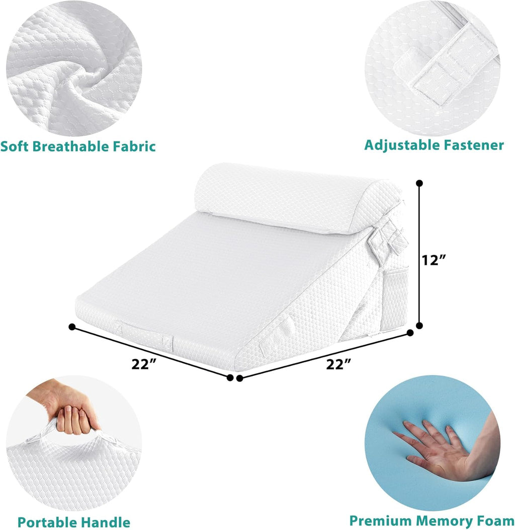 Bedluxe 3-Piece Orthopedic Bed Wedge Support Set, Foam Triangle for Acid Reflux

