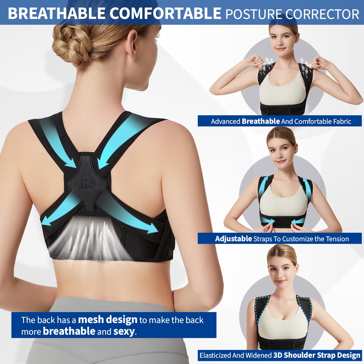 JMPOSE Posture Corrector Back Support Adjustable Shoulder Brace for Men and Women

