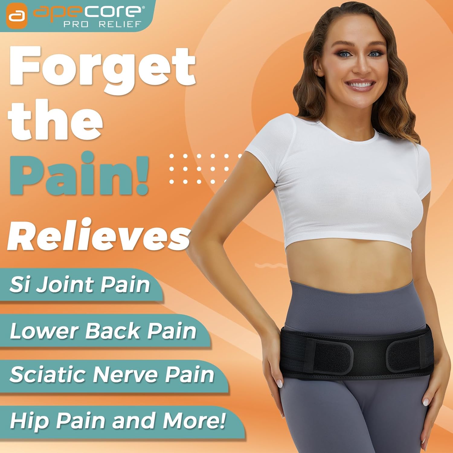 Apecore Sacroiliac SI Joint Belt for Men and Women, Pelvic and Lower Back Support

