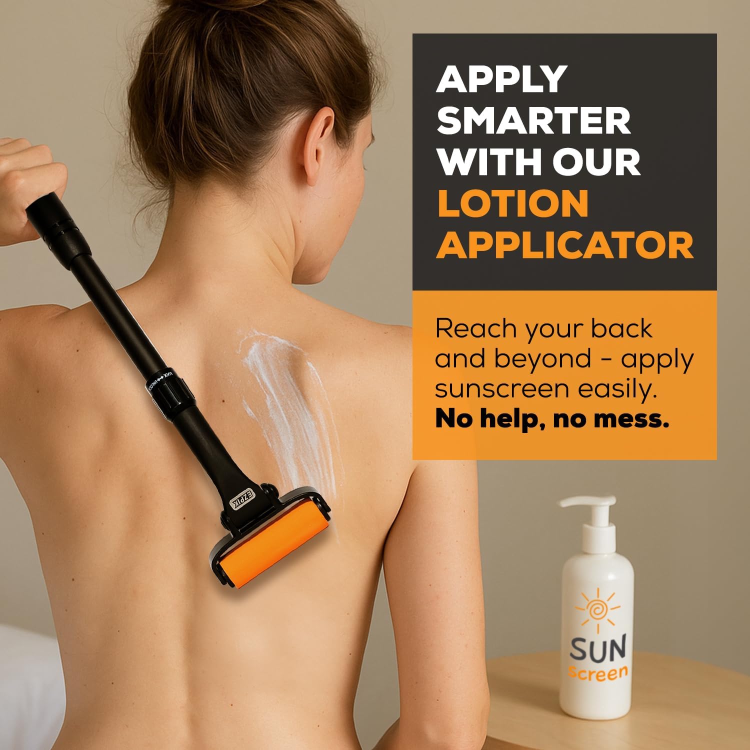 EZPIK Extendable Lotion Applicator for Back and Legs, Curved Foam Roller Handle

