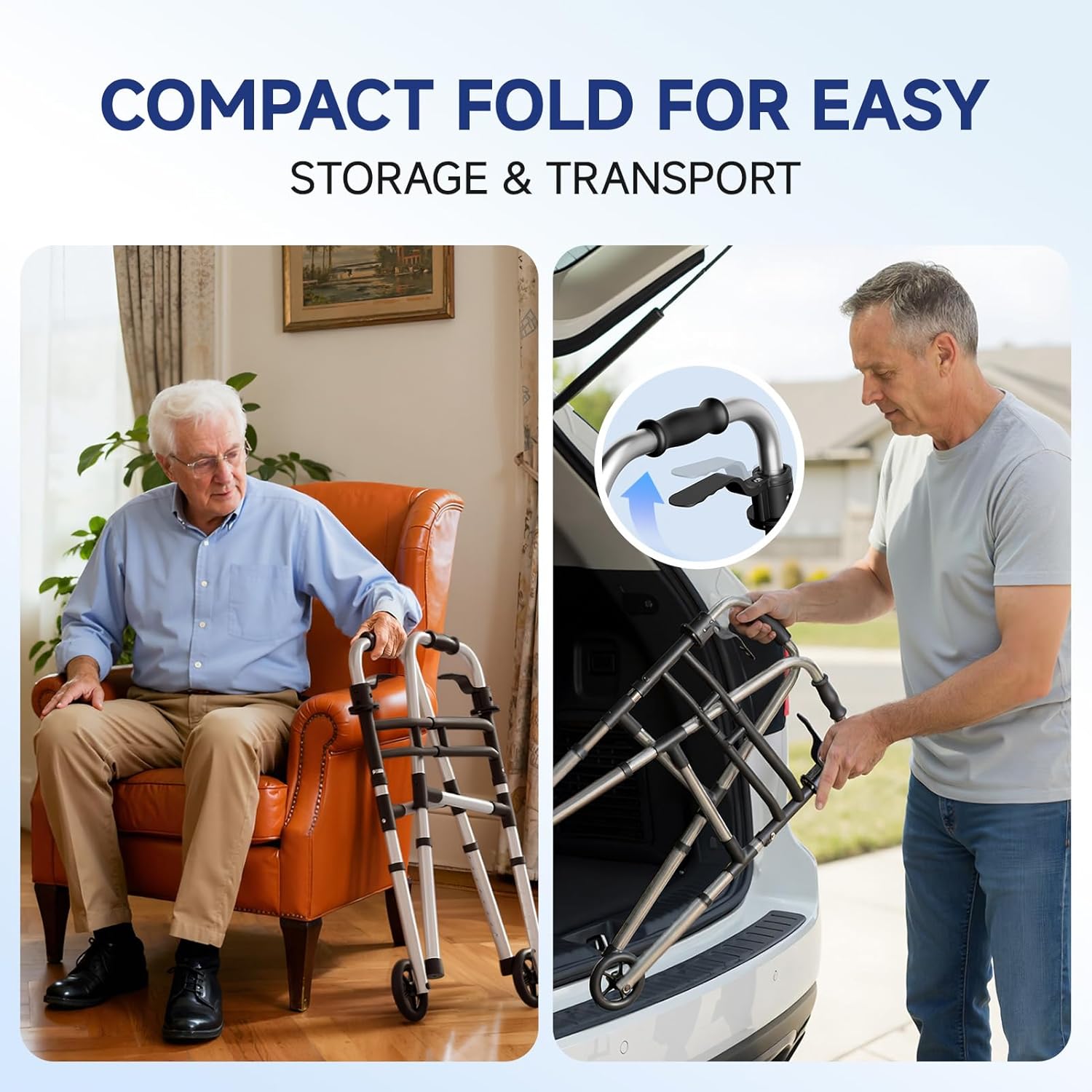 Loyoda Foldable Aluminum Rollator Walker for Seniors with Wheels, Adjustable Height

