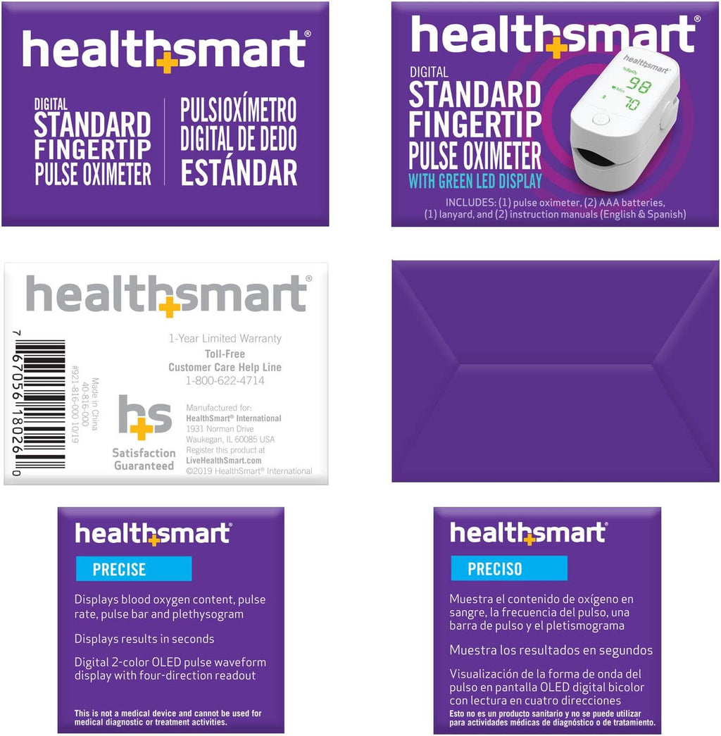 HealthSmart Fingertip Pulse Oximeter with LED Display SpO2 and Pulse Rate

