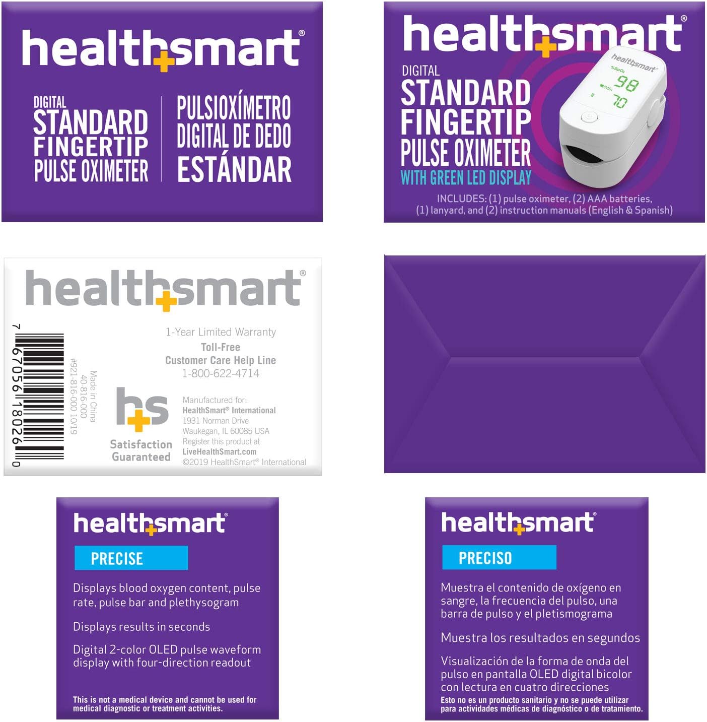 HealthSmart Fingertip Pulse Oximeter with LED Display SpO2 and Pulse Rate

