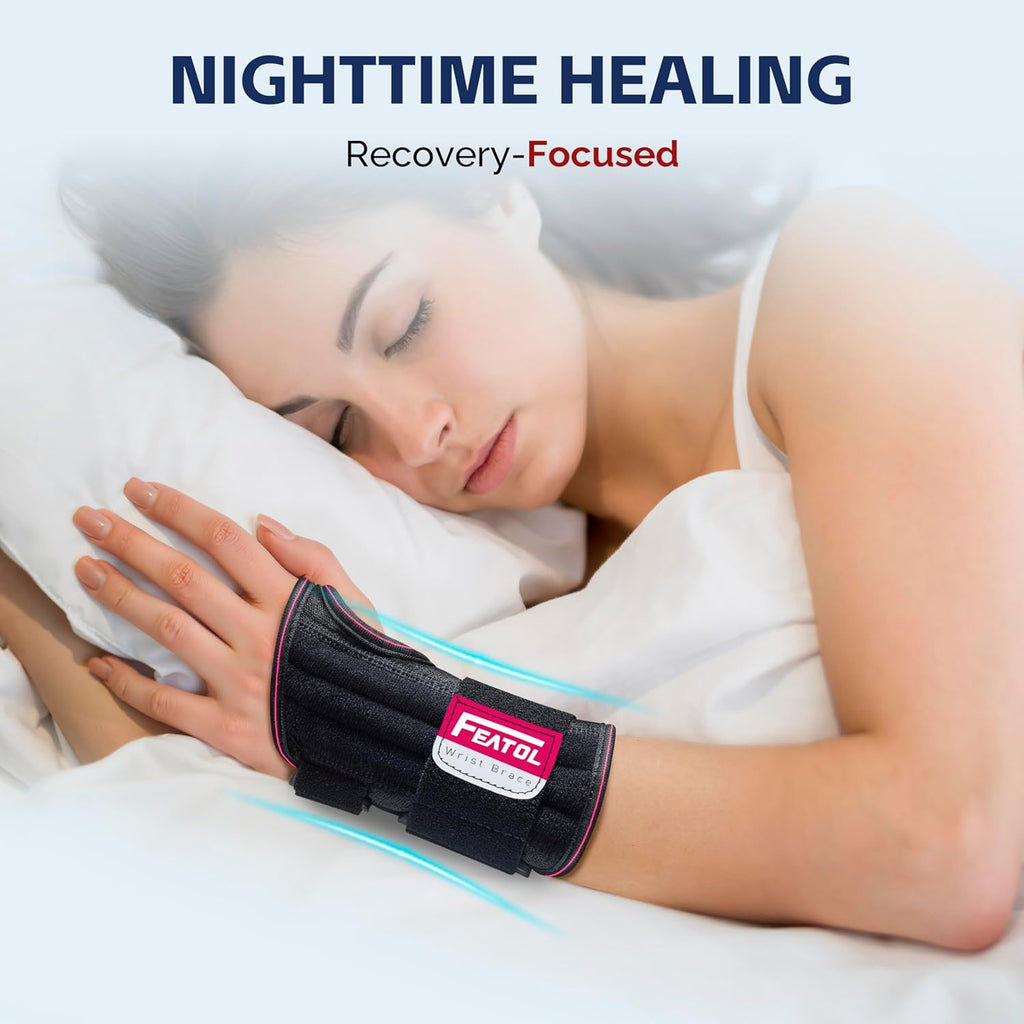 FEATOL Carpal Tunnel Wrist Brace Night Support with Removable Splint, Breathable Mesh

