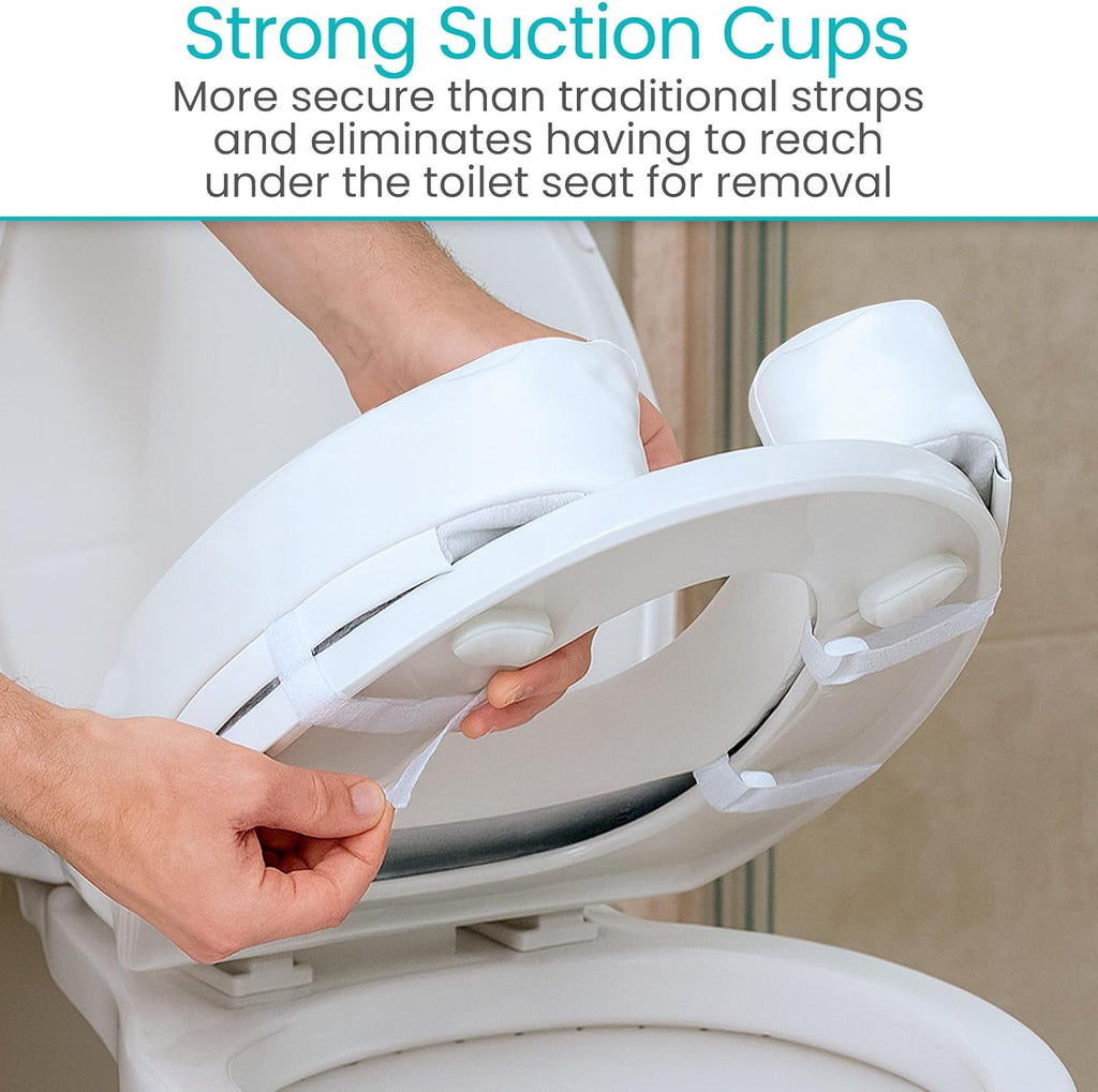Vive Toilet Seat Pad for Elongated Standard Seats, Zippered Cover, Suction Attachment

