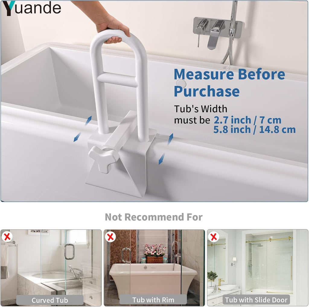 YuanDe Stainless Steel Tub Safety Rail Grab Bar, Clamp-On Bath Handle, 300 lb

