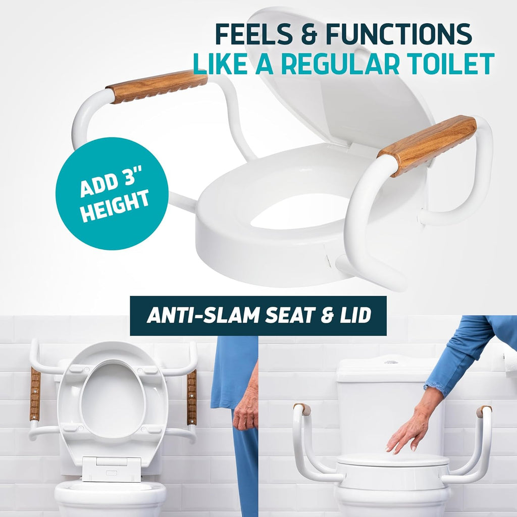 Lunderg Raised Toilet Seat Riser with Handles, Easy-Install Soft-Close Lid

