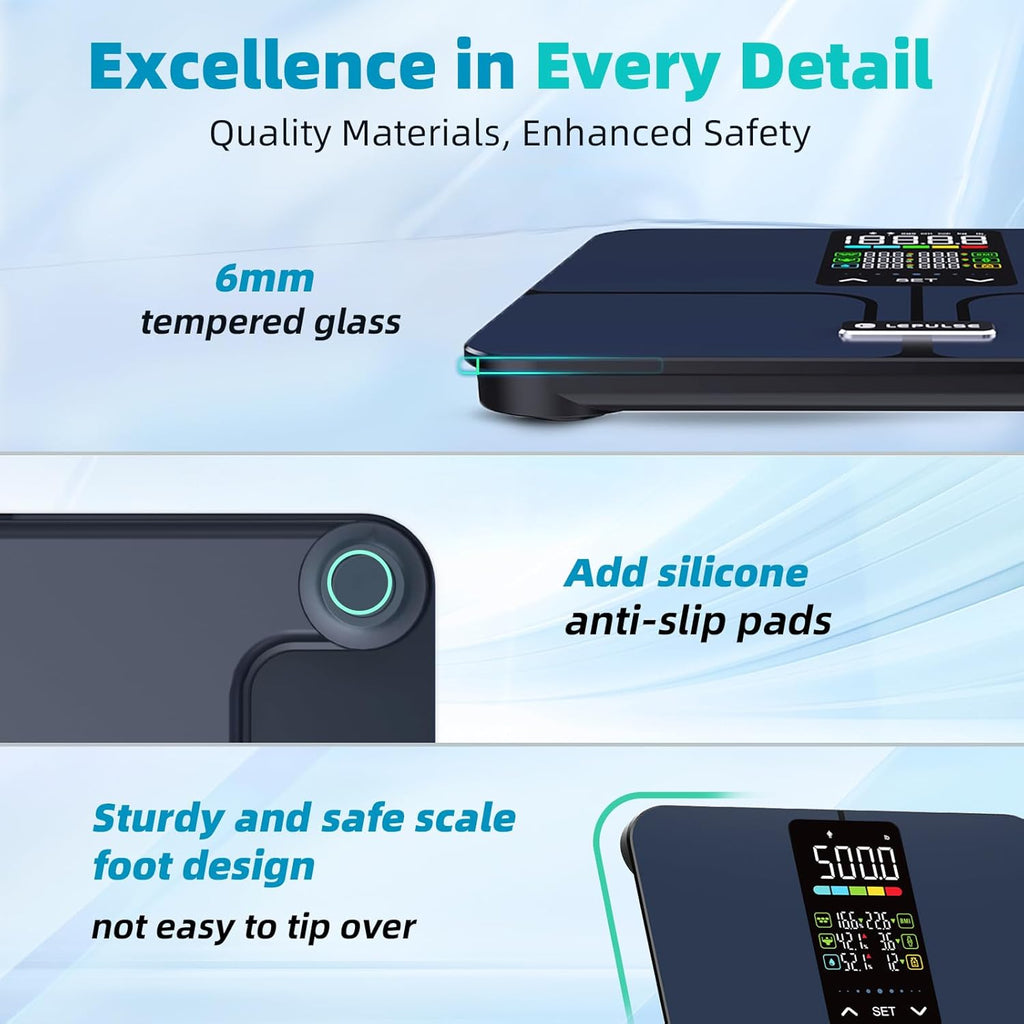 Lepulse Smart Body Fat Scale for Bathroom with BMI, Muscle, Water and 500 lb Capacity


