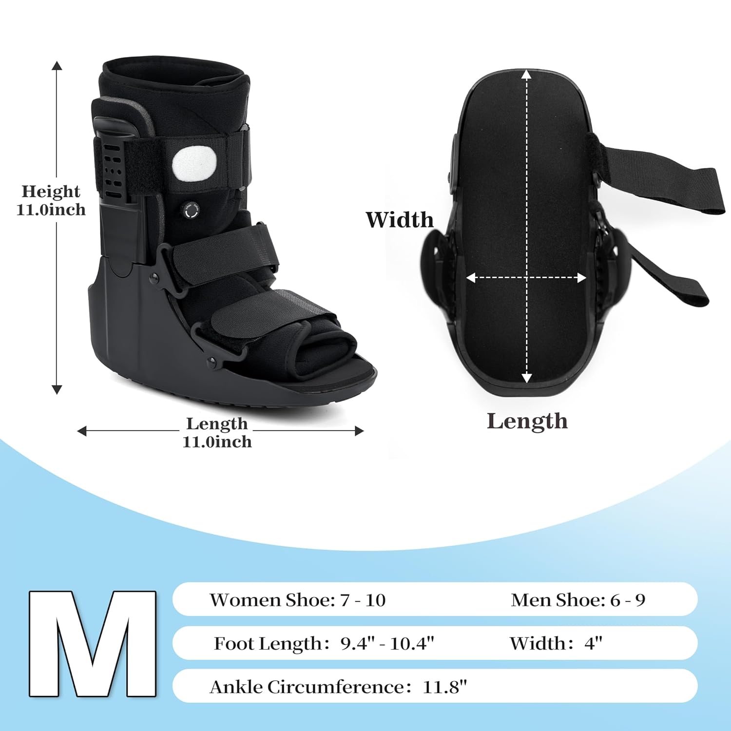 Lightweight Walking Boot for Broken Foot, Adjustable Straps, Rigid Ankle Support


