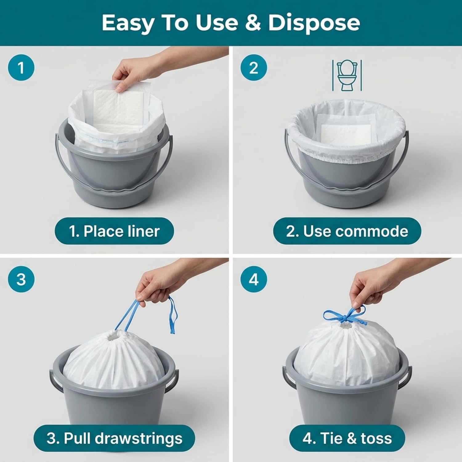 Adult Commode Liners Disposable Absorbent Drawstring Toilet Bags for Bedside Potty

