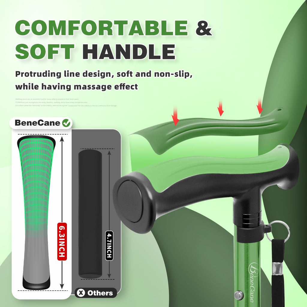 BeneCane Folding Walking Cane for Seniors, Adjustable Quad Cane with TPR T-Handle

