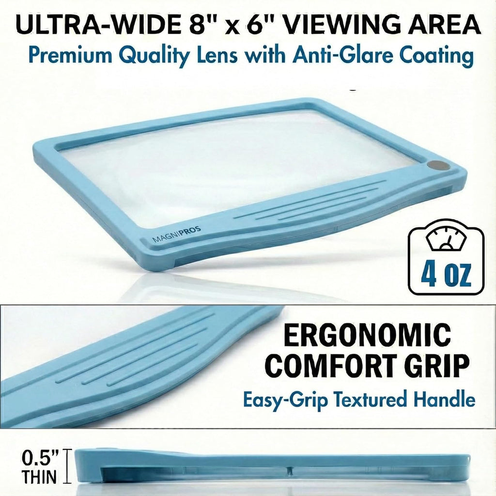MagniPros 5X Rechargeable LED Page Magnifier Anti-Glare Lens, 3 Light Modes

