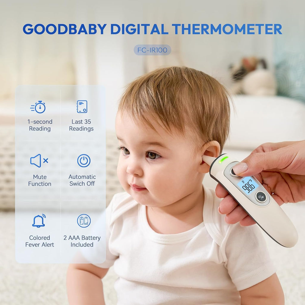 Digital Infrared Ear and Forehead Thermometer with Fever Alarm, 1-Second Readings

