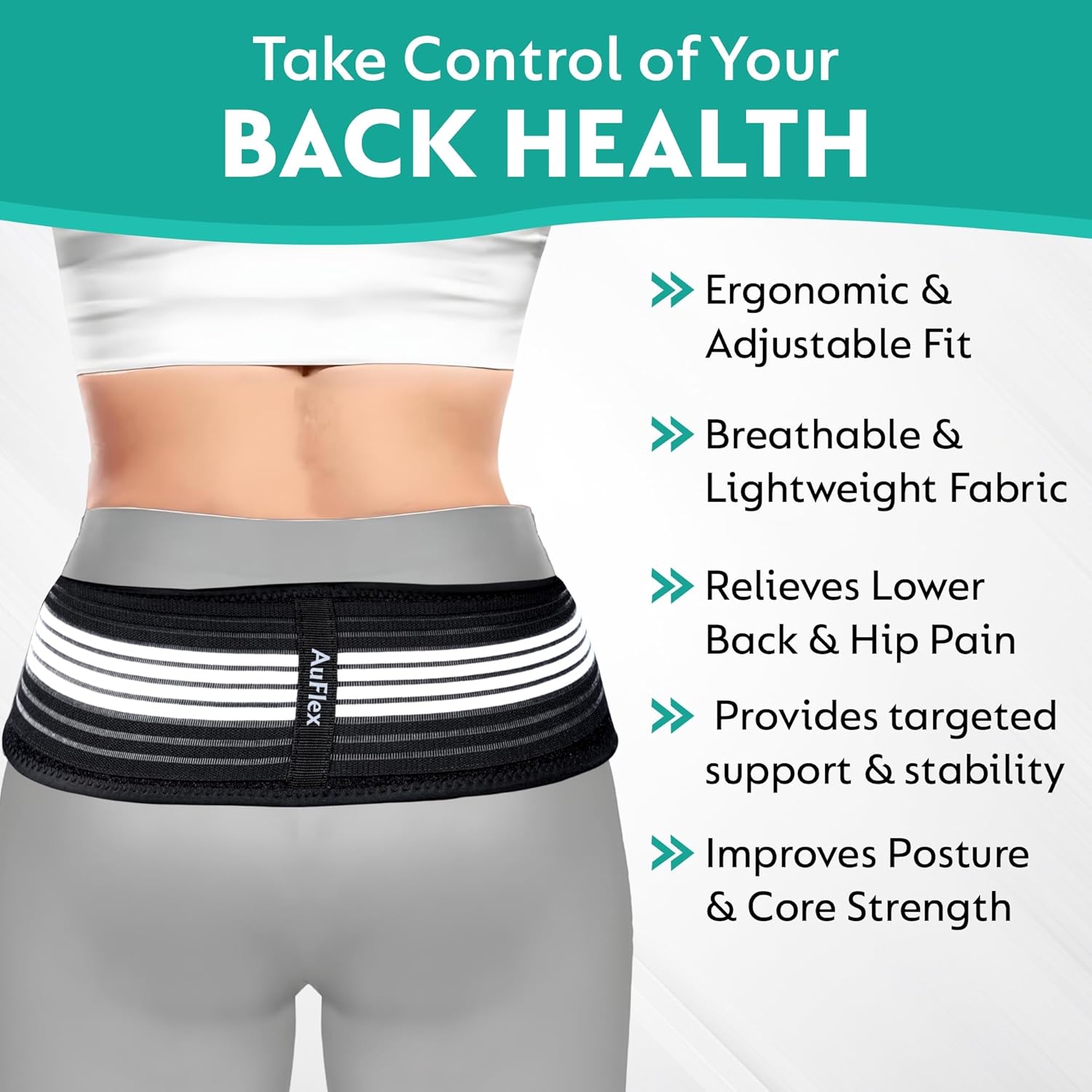 Auflex SI Joint Belt for Sciatica and Lower Back Support, Adjustable Anti-Slip Brace

