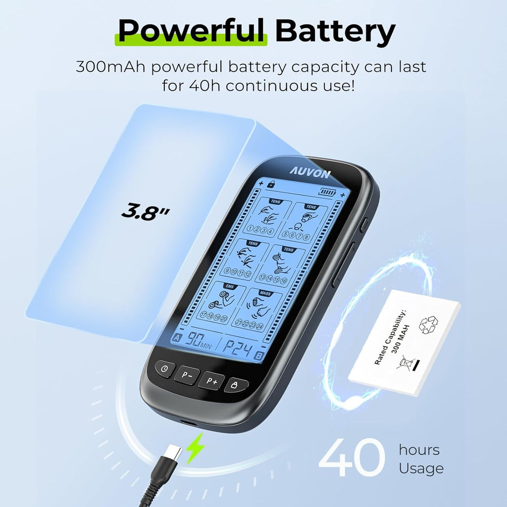 AUVON 3-in-1 TENS EMS Relax Muscle Stimulator for Pain Relief Therapy

