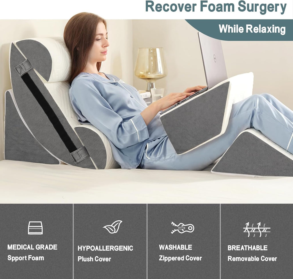 Yojoker Orthopedic Bed Wedge Pillow for Post Surgery, Memory Foam Back and Leg Support

