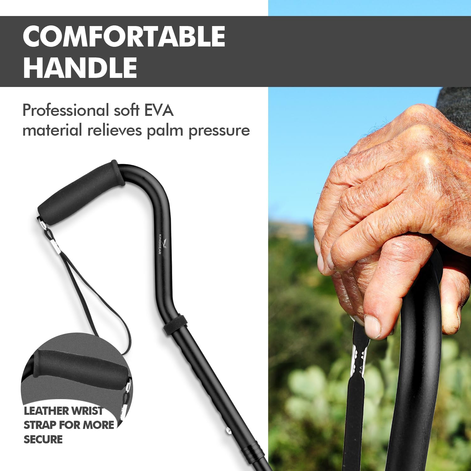 KINGGEAR F1 Folding Walking Cane for Seniors, Lightweight Quad Base

