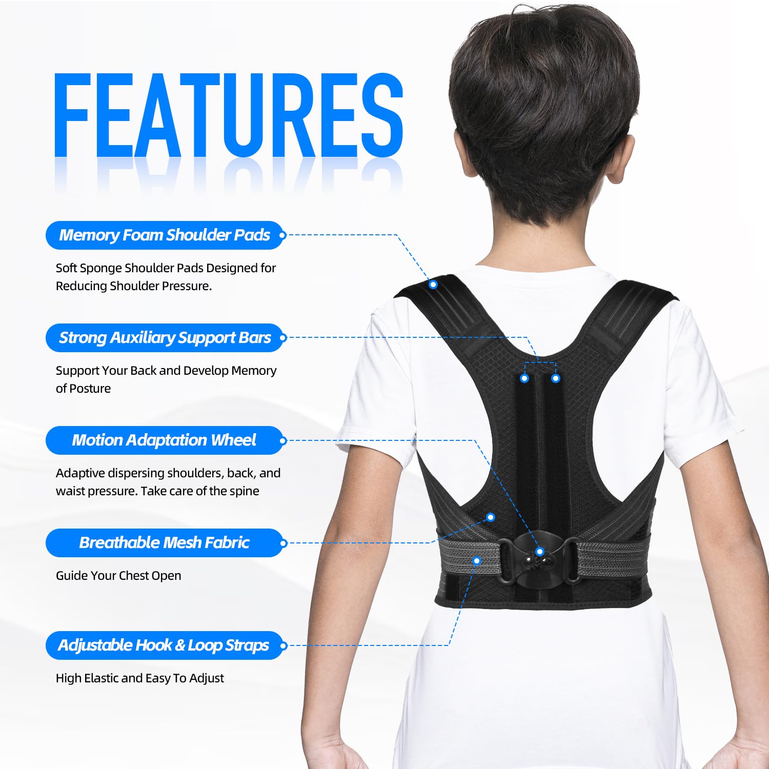 Lexniush Adjustable Posture Corrector for Kids and Teens, Breathable Back Brace

