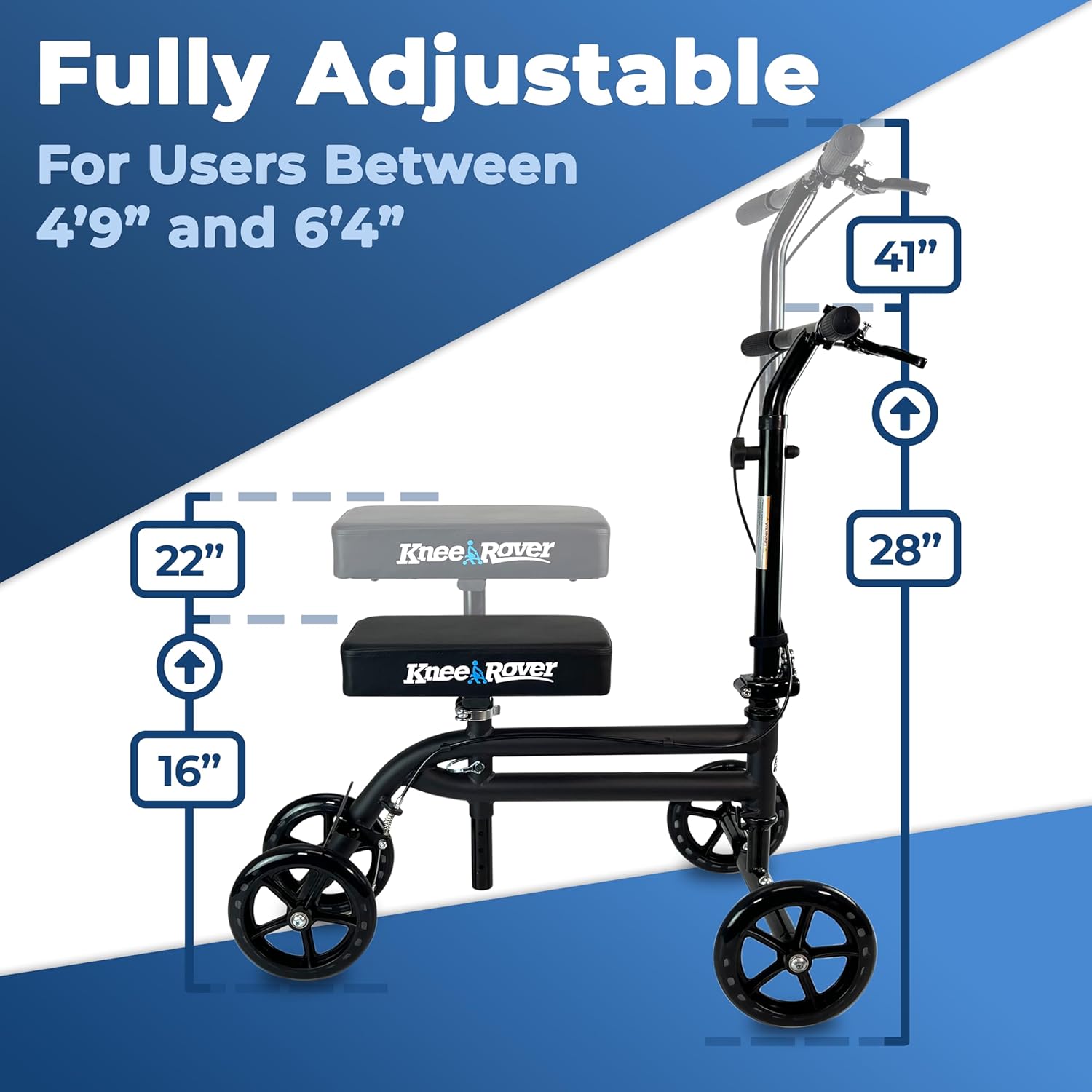 KneeRover Economy Steerable Knee Scooter, Foldable Knee Walker with Adjustable Handlebar

