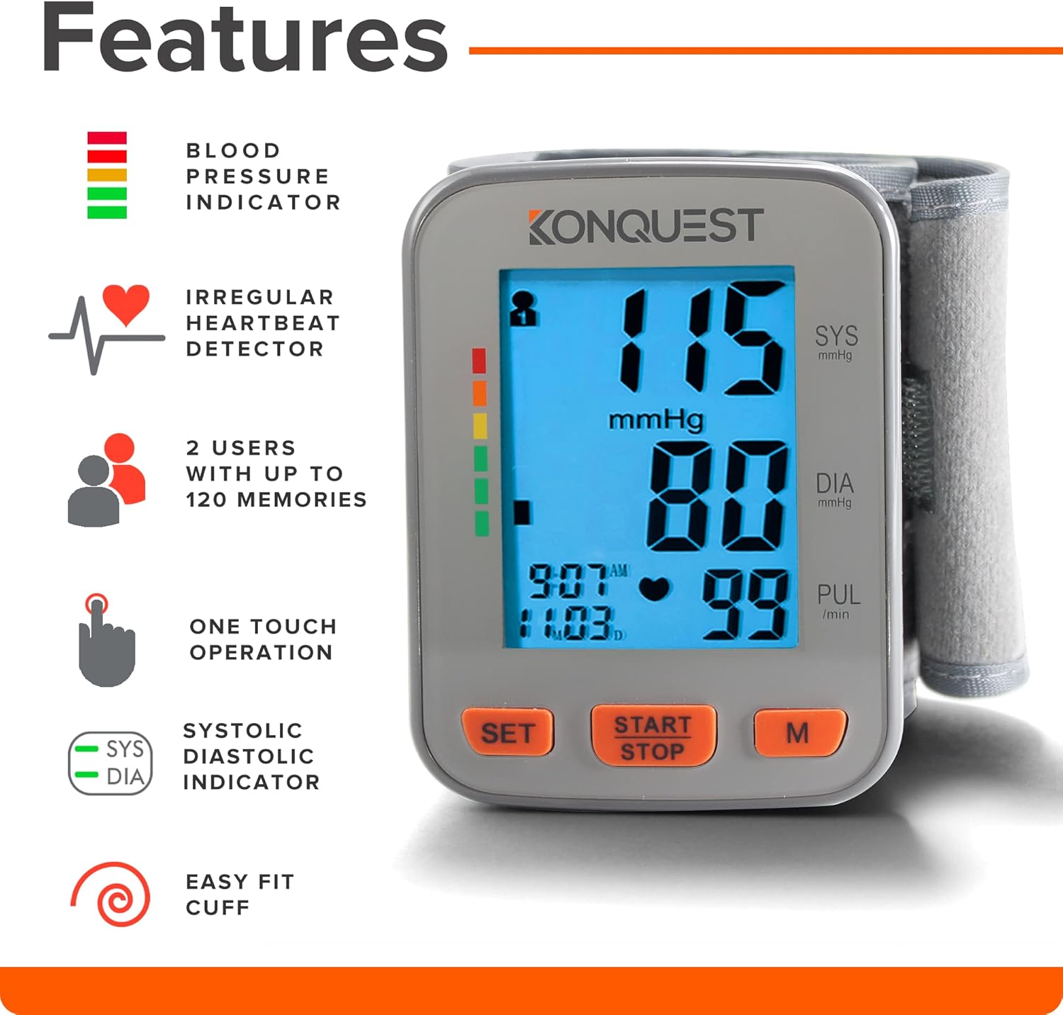 Konquest KBP-2910W Automatic Wrist Blood Pressure Monitor, Irregular Heartbeat

