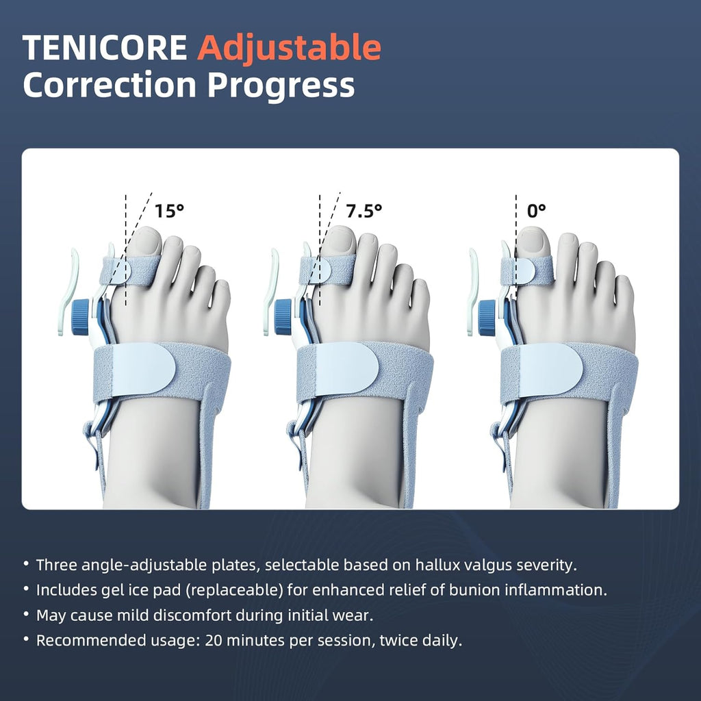 Bunion Corrector for Big Toe Hallux Valgus with Cold Compress Pad and Adjustable Knob

