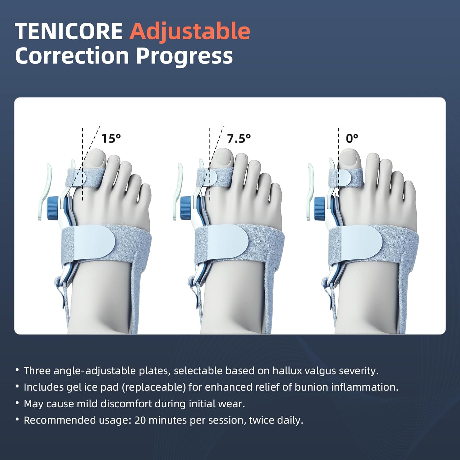 Bunion Corrector for Big Toe Hallux Valgus with Cold Compress Pad and Adjustable Knob

