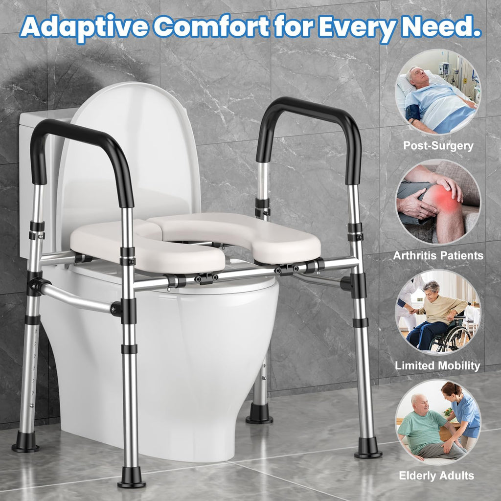 Raised Toilet Seat with Handles, Adjustable Height & Width, 400 lb Capacity

