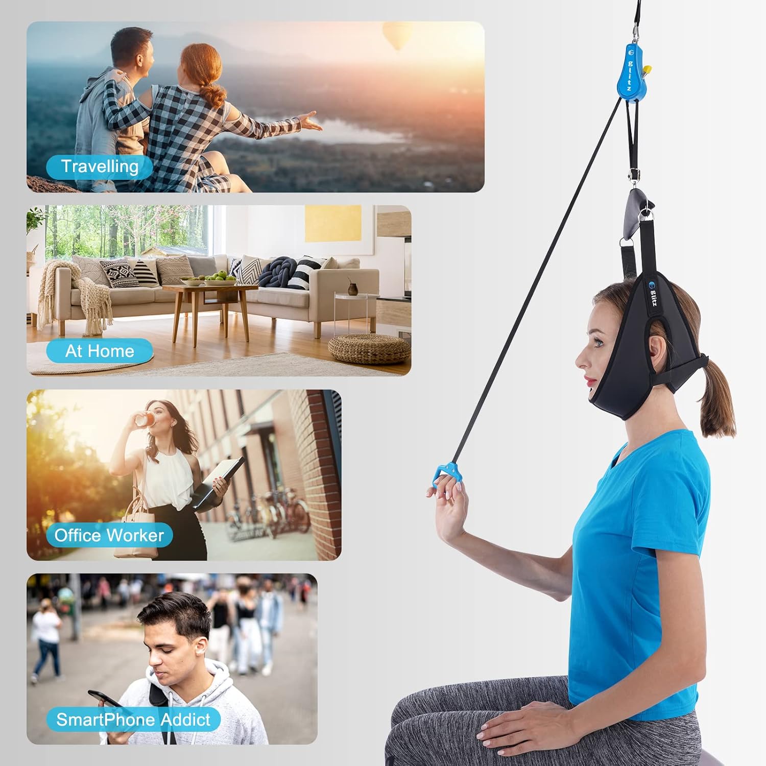 Cervical Neck Traction Device for Home Use, Over-Door Neck Stretcher Sling

