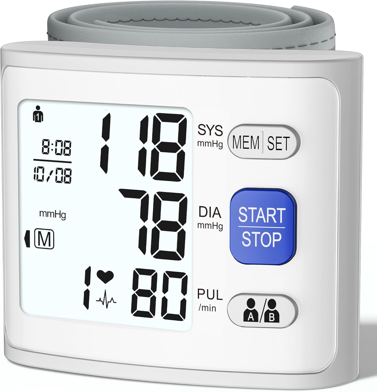 Wrist Blood Pressure Monitor LCD Display, Adjustable Cuff, Heart Rate Meter

