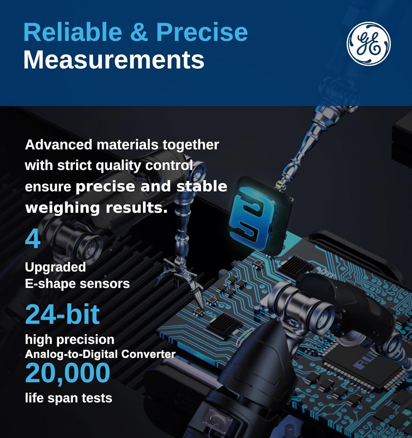 GE Smart Body Fat Scale with Bluetooth App, 14 Metrics, LCD, 400 lb Capacity

